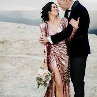 Sexy Rose Gold Wedding Dress, Sequins Lace Bridal Dress Wedding Gown - Thumbnail 1