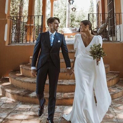 Simple sheath wedding dress, satin bridal dress wedding gown