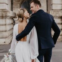  Simple A-line Wedding Dress, Chiffon Long Sleeves Bridal Dress Wedding Gown - Thumbnail 1