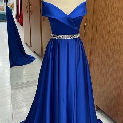 Simple royal blue a line prom dress formal evening dresses