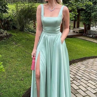 Simple light blue a line prom dress formal evening dresses