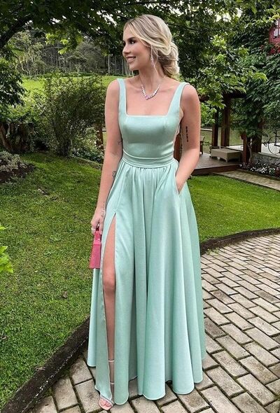 Simple Light Blue A Line Prom Dress Formal Evening Dresses