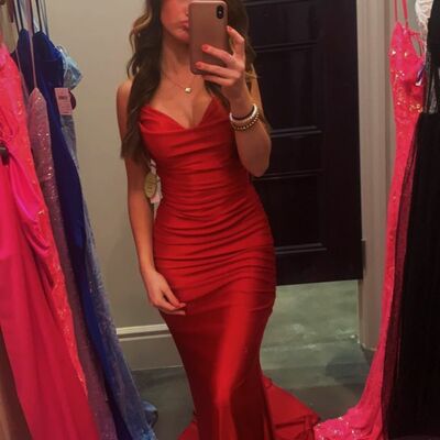 Simple red sheath prom dress formal evening dresses