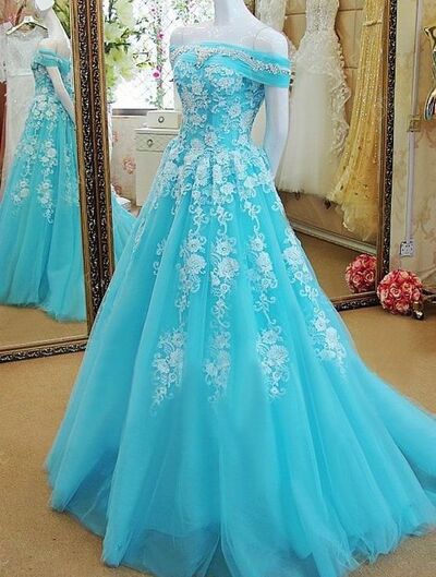 Elegant Ball Gown Lace Appliques Prom Dress Formal Evening Dresses