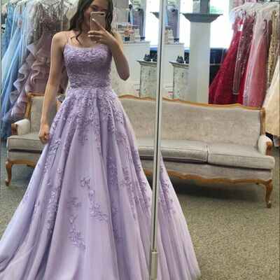 Violet ball gown lace appliques prom dress formal evening dresses