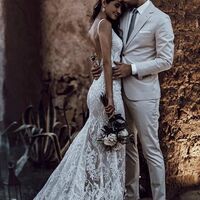 Mermaid Off the Shoulder Wedding Dress, Appliques Tulle Long Bridal Dress - Thumbnail 1