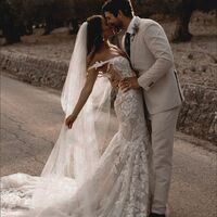 Mermaid Off the Shoulder Wedding Dress, Appliques Tulle Long Bridal Dress - Thumbnail 3