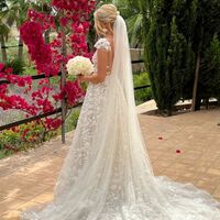 Sexy V-neck Wedding Dress, Appliques Tulle Long Bridal Dress - Thumbnail 1