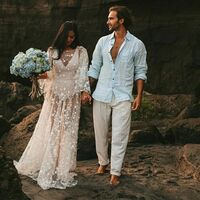 A-line Boho Wedding Dress, Tulle Long Bridal Dress - Thumbnail 1