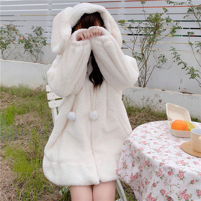  Cute Bunny Ear Hooded Fleece Jacket