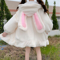  Cute Bunny Ear Hooded Fleece Jacket - Thumbnail 1