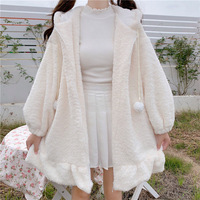  Cute Bunny Ear Hooded Fleece Jacket - Thumbnail 4
