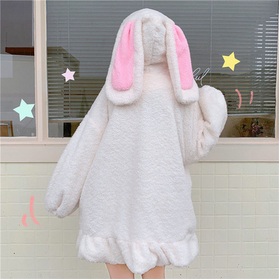  cute bunny ear hooded fleece jacket