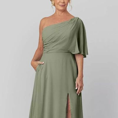 Elegant plus size one shoulder chiffon mother of bride groom dress