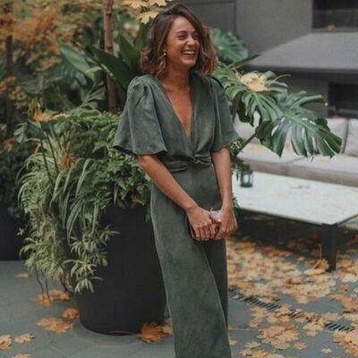 Elegant v-neck satin mother of bride groom dress