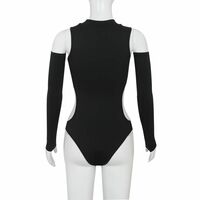 sexy off shoulder perforated hollow tight long sleeve jumpsuit top - Thumbnail 4