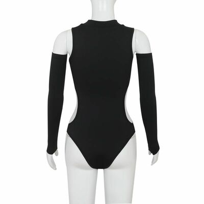 Sexy off shoulder perforated hollow tight long sleeve jumpsuit top