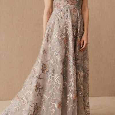 Elegant appliques flowers tulle mother of bride groom dress
