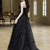 Black Strapless Tulle Sequins Long Prom Party Dress - Thumbnail 2