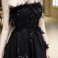 Black Strapless Tulle Sequins Long Prom Party Dress - Thumbnail 3