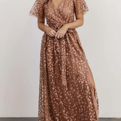 Elegant brown tulle mother of bride groom dress