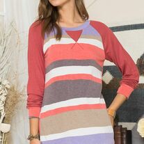 Striped Raglan Long Sleeve Casual Top