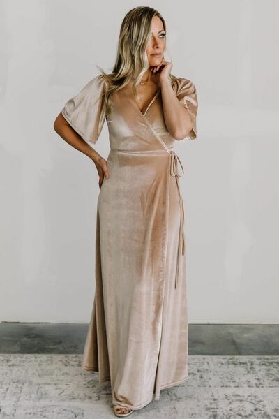 Elegant  A-line V-neck Champagne Mother of Bride Groom Dress