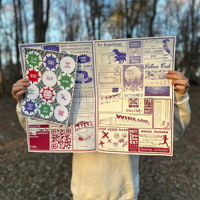 Flymart --- (screen-printed newspaper print w/ stickers) ---- by jeremy kennedy & mark rice