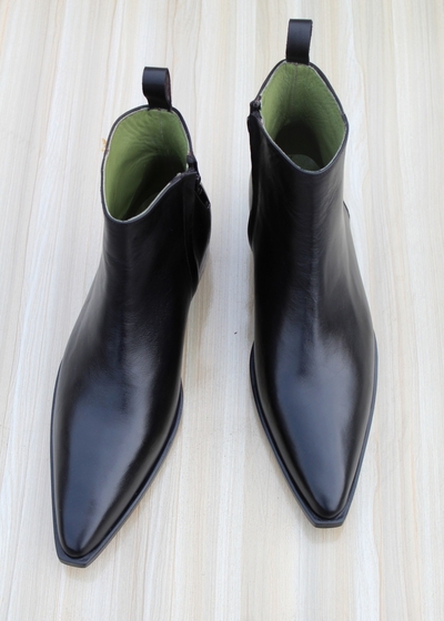 Crafted Leather Classic Men Dress Shoes Black Leather Side Zipper Pointed Toe Jodhpur Boot