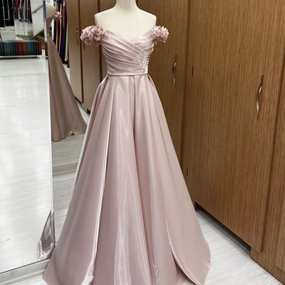 Pink satin long prom dress, beautiful a-line evening party dress - Thumbnail 1