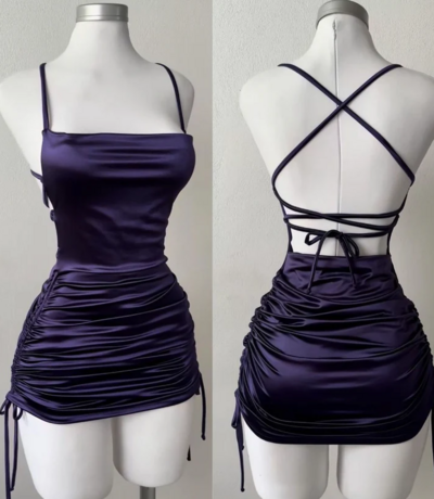 Spaghetti Straps Purple Short Homecoming Dresses