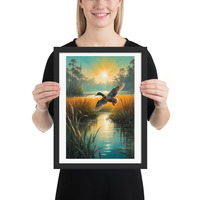 Vintage Flying Duck Illustration Framed poster - Thumbnail 3