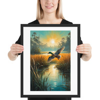 Vintage Flying Duck Illustration Framed poster - Thumbnail 5