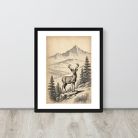 Vintage Deer Illustration Old Look Framed poster - Thumbnail 5