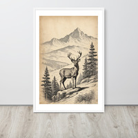 Vintage Deer Illustration Old Look Framed poster - Thumbnail 20