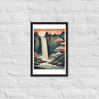 Vintage Waterfall Japanese Woodcut Ukiyo-e Framed poster - Thumbnail 4