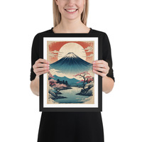 Vintage Mount Fuji Japanese Woodcut Ukiyo-e Framed poster - Thumbnail 2