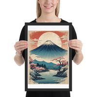 Vintage Mount Fuji Japanese Woodcut Ukiyo-e Framed poster - Thumbnail 4
