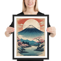 Vintage Mount Fuji Japanese Woodcut Ukiyo-e Framed poster - Thumbnail 5