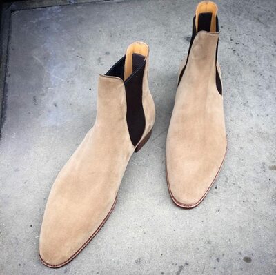 Handmade Beige Suede Leather Chelsea Boot