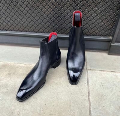 Handmade Black Calf Leather Chelsea Boot