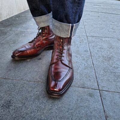 Handmade burgundy grain leather split toe ankle high boot - Thumbnail 2