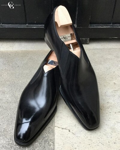 Handmade Men Black Leather Loafers Dress Shoes
