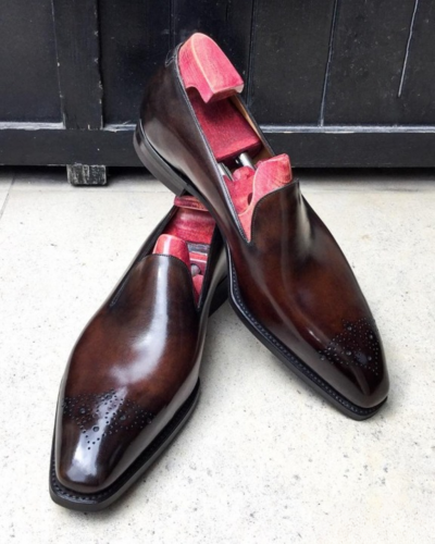 Handmade Men Brown Leather Moccasin Loafers Dress Shoes