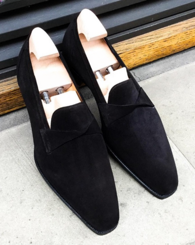 Handmade Men Black Suede Leather Moccasin Loafers Dress Shoes