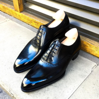 Handmade men black leather lace up formal dress shoes - Thumbnail 4