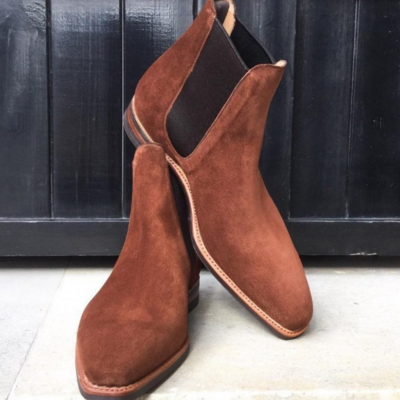 Handmade men brown suede leather chelsea boot - Thumbnail 3