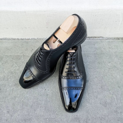 Handmade black leather classic oxford dress shoes - Thumbnail 3