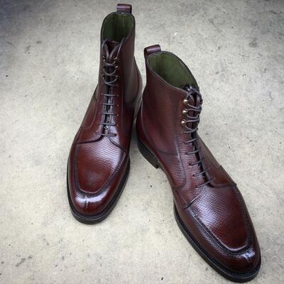 Handmade burgundy classic grain leather ankle high boot - Thumbnail 2