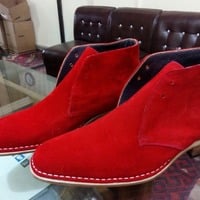 Handmade Men Classic Red Suede Leather Chukka Boot - Thumbnail 1